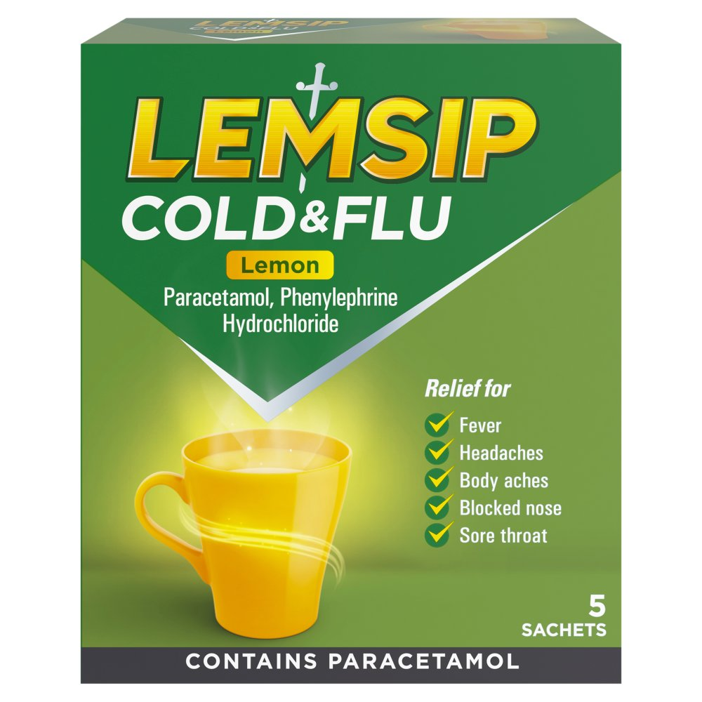 LEMSIP Cold & Flue Lemon 5 Sachets 12 Pack