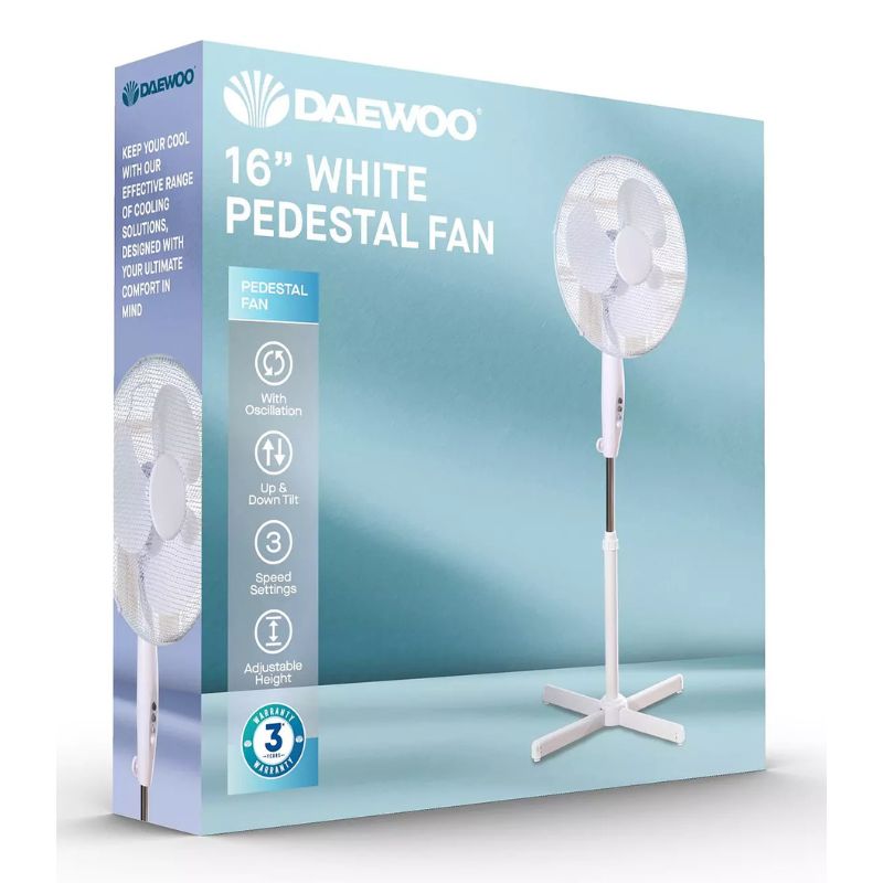 Daewoo 16'' White Pedestal Fan
