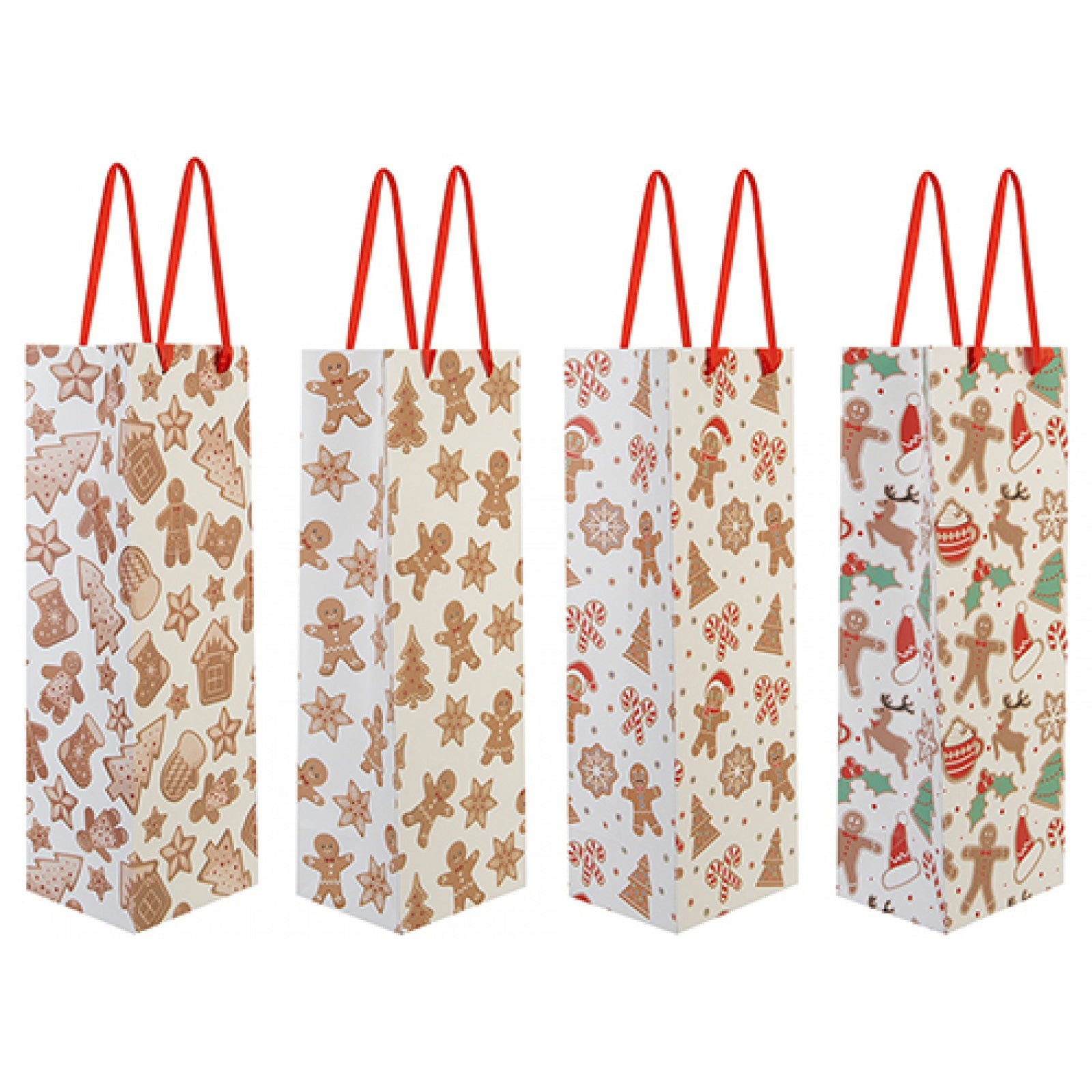 Flocked Gingerbread Xmas Gift Bag 4 Asstd