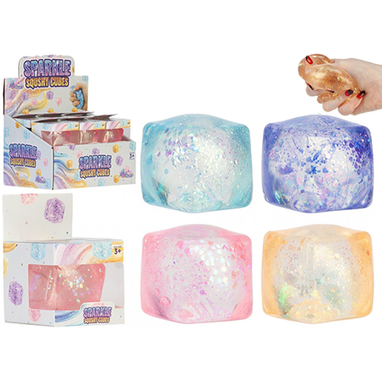 4asst 5cm Glitter Cube With Maltose In