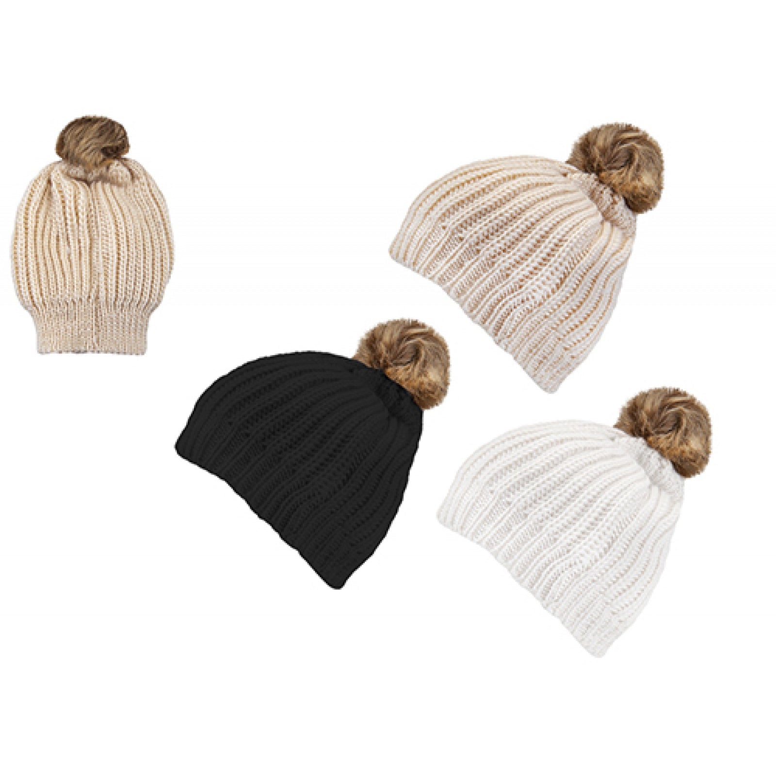 3 Asst Col Polyest Ladies Vertcl Knitted Bea