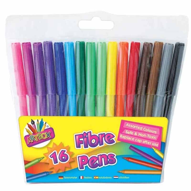 16 Fine Tip Fibre Colouring Pens