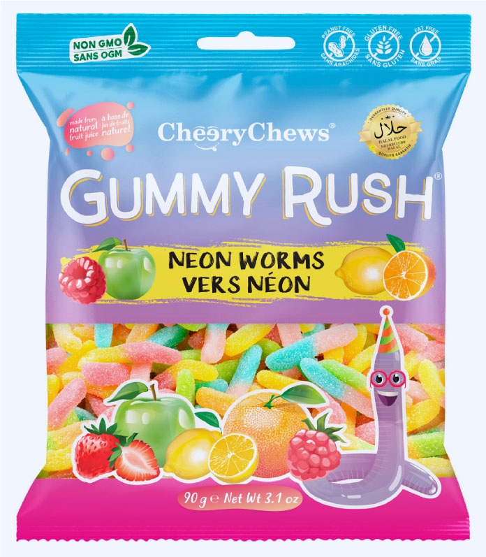 Cheery Chews Gummy Rush Neon Worms (Box of 12)