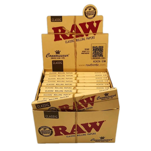 RAW Classic Rolling Papers Connoisseur Kingsize Slim + Tips