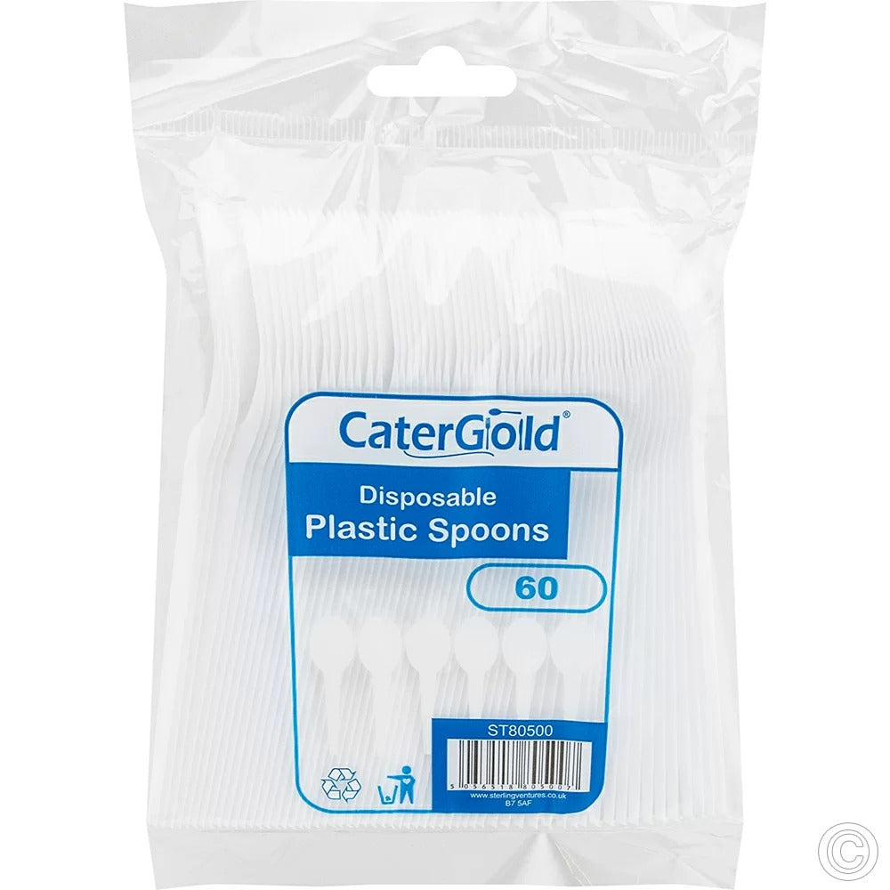 White Reusable Plastic Spoon 60pk