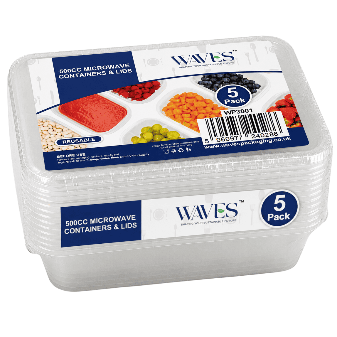 Plastic Food Containers 500ml 5pk