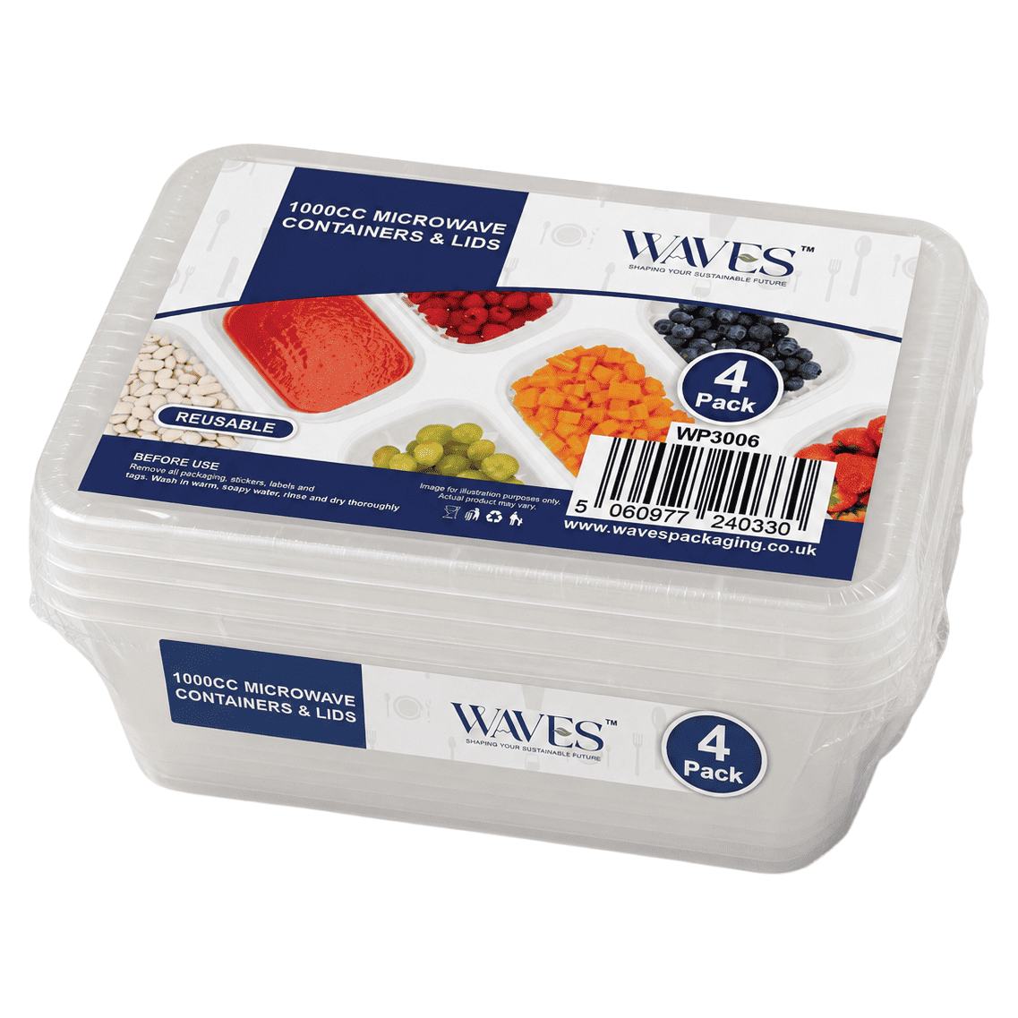 Plastic Containers 4pk 1000ml