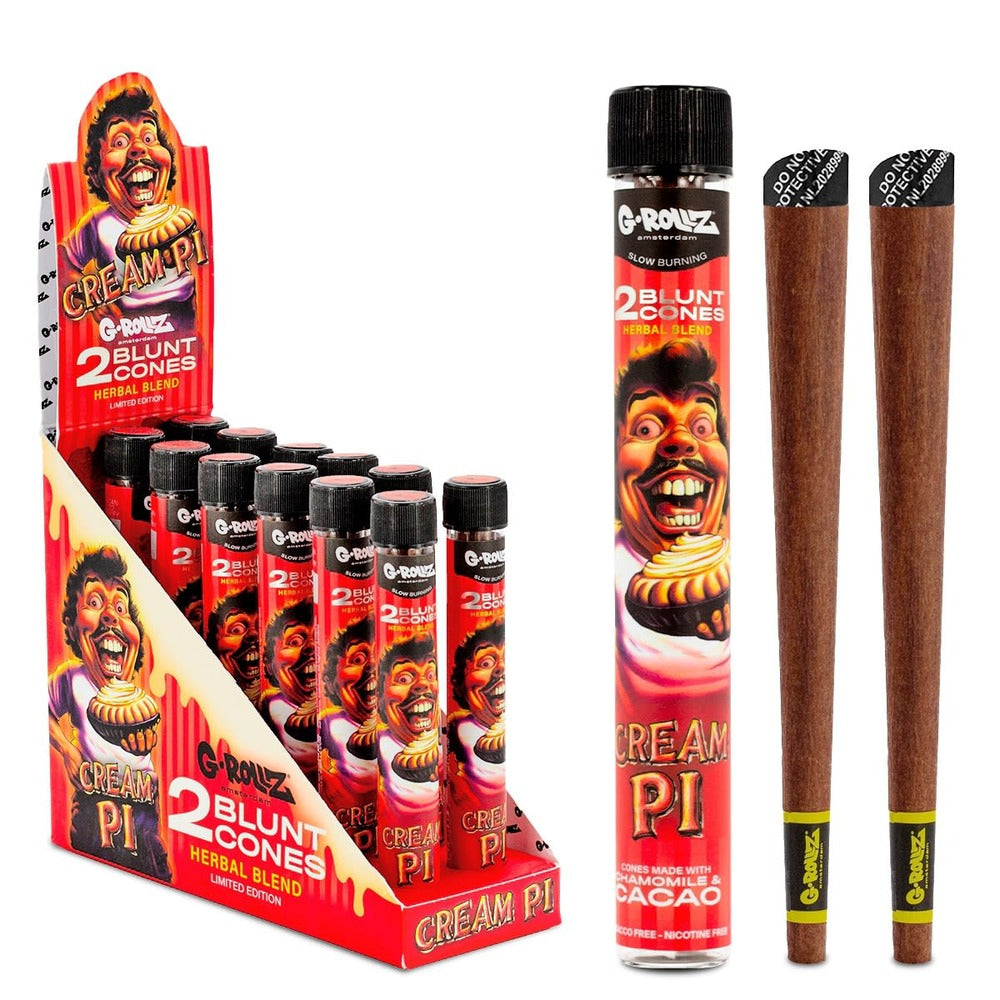 G-ROLLZ Blunt Cones - 12 Tubes Per Pack - 2 Cones Per Tube (Chamomile +Yerba Mate +Cacao) - Cream Pi