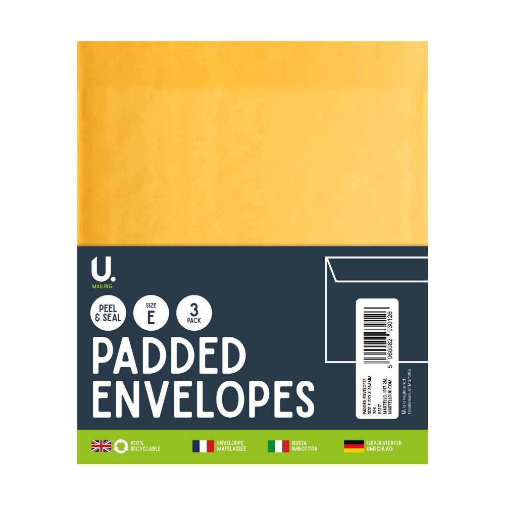 Padded Envelopes Size E 220x265mm, 3pk