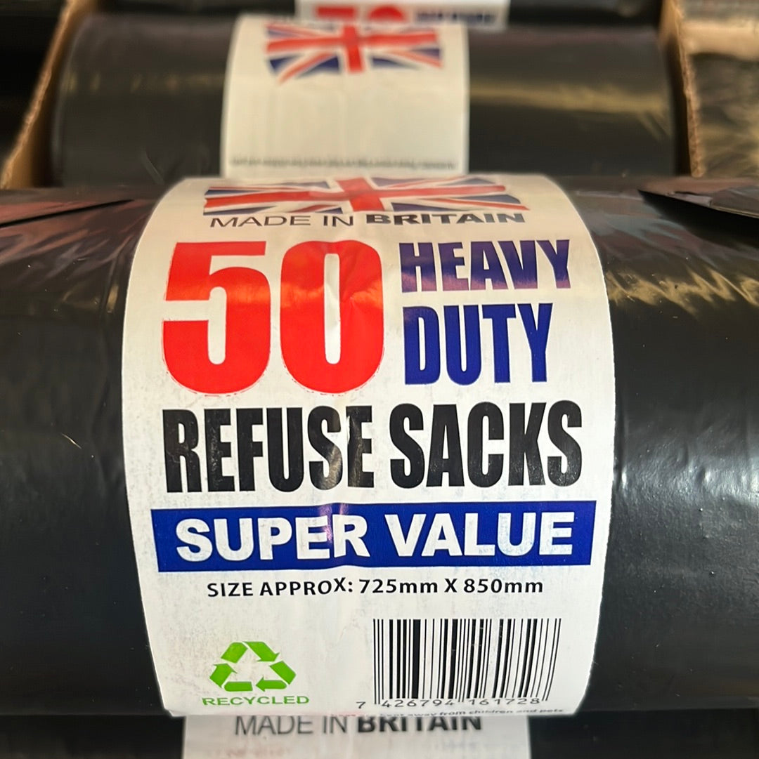 Heavy Duty Refuse Sacks / Black Bags 50x10Rolls