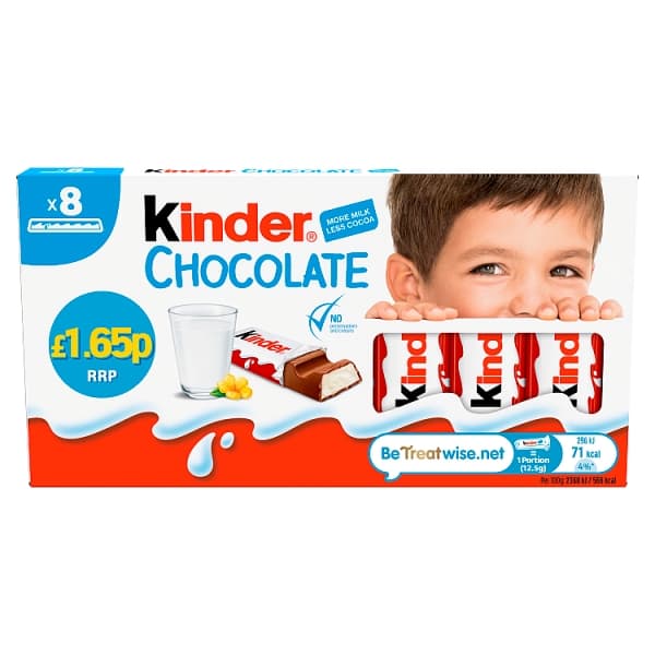 Kinder Chocolate Bar 10 x 100g 8 Bars PM£1.65
