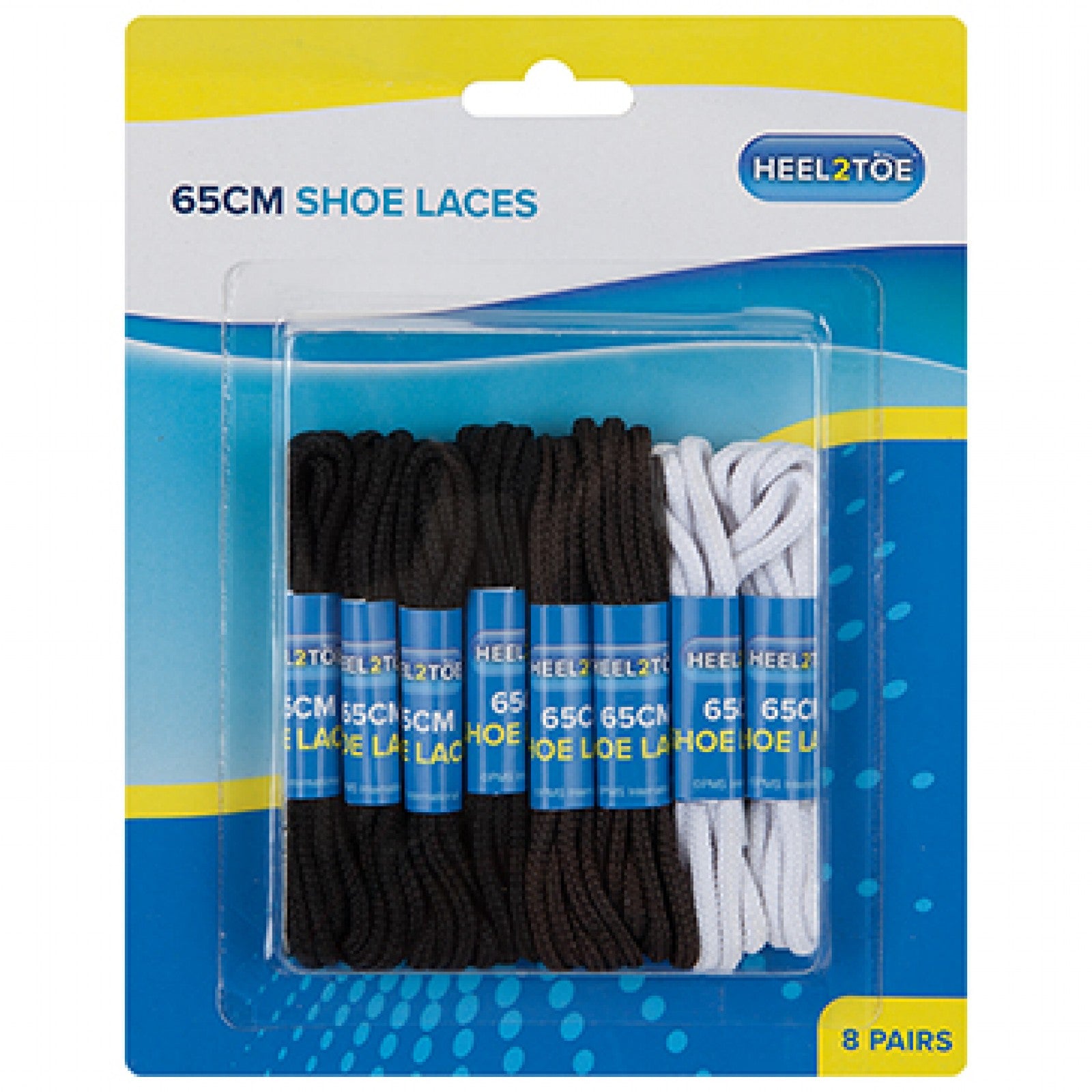 Set of 8 Pairs 65cm Shoe Laces 3 Cols Pe