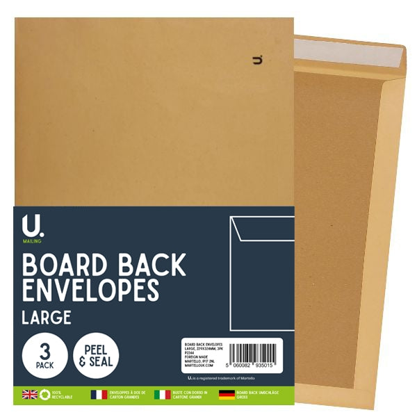 C4 Board Back Envelopes 229x324mm 3pk