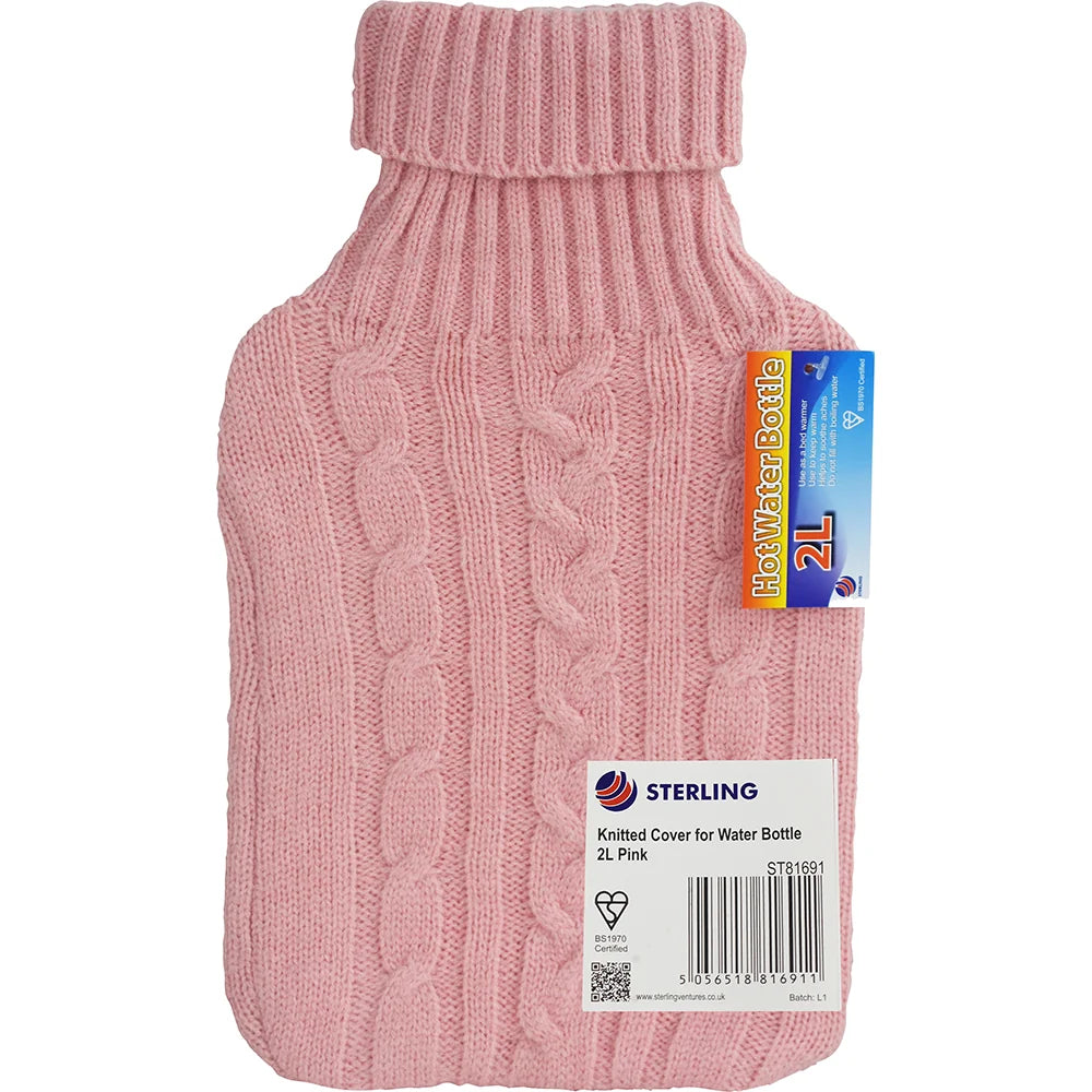 Knitted Hot Water Bottle Cover 2L Pink