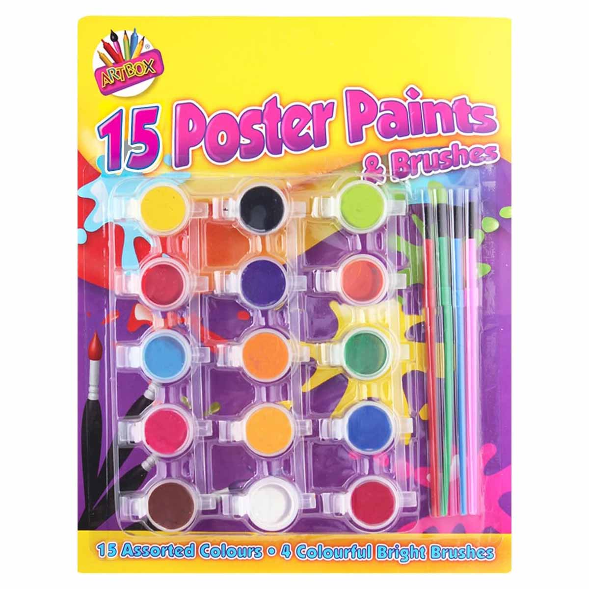 15 Poster Paints & 4 Brushes