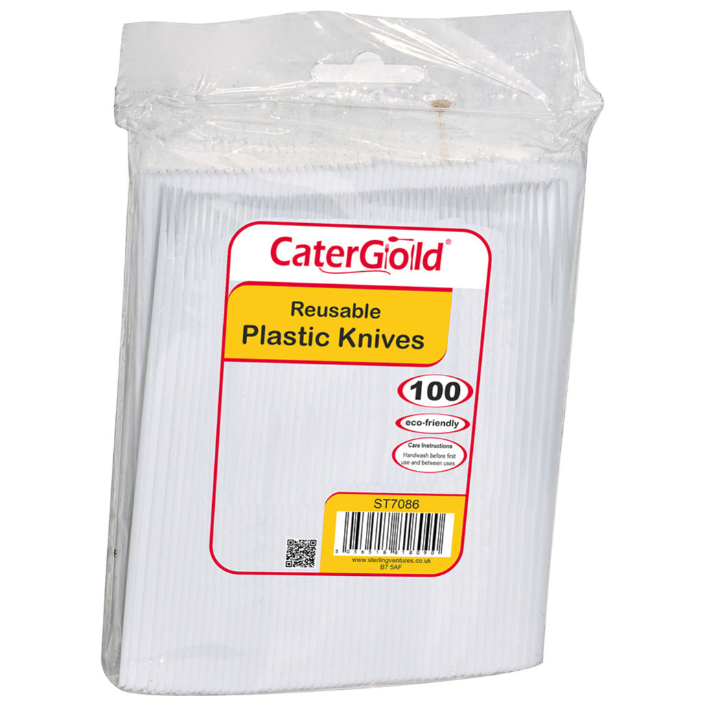 White Reusable Plastic Knives 100 Pack