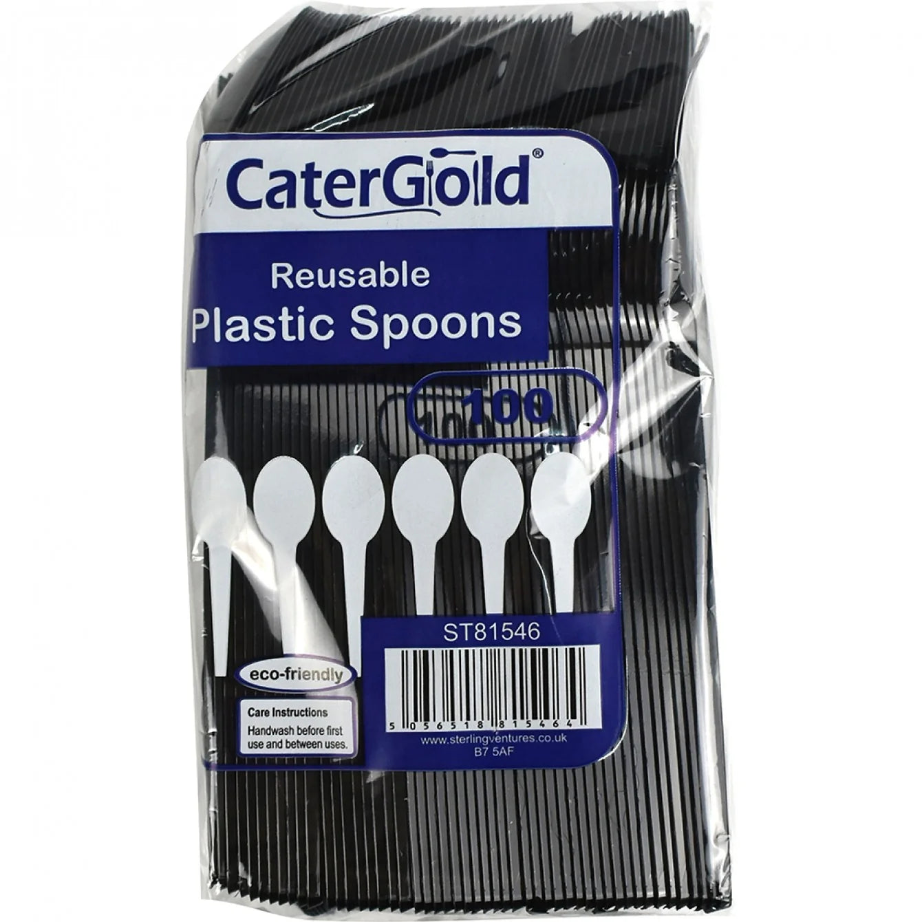 Black Reusable Plastic Spoon 100pk