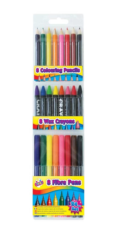 24 Piece Colouring 8 pencil, 8 crayon, 8 pen