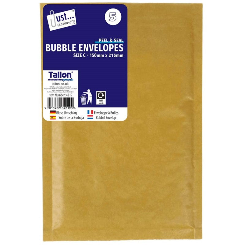 5 Bubble Envelopes Size C 150 x 215