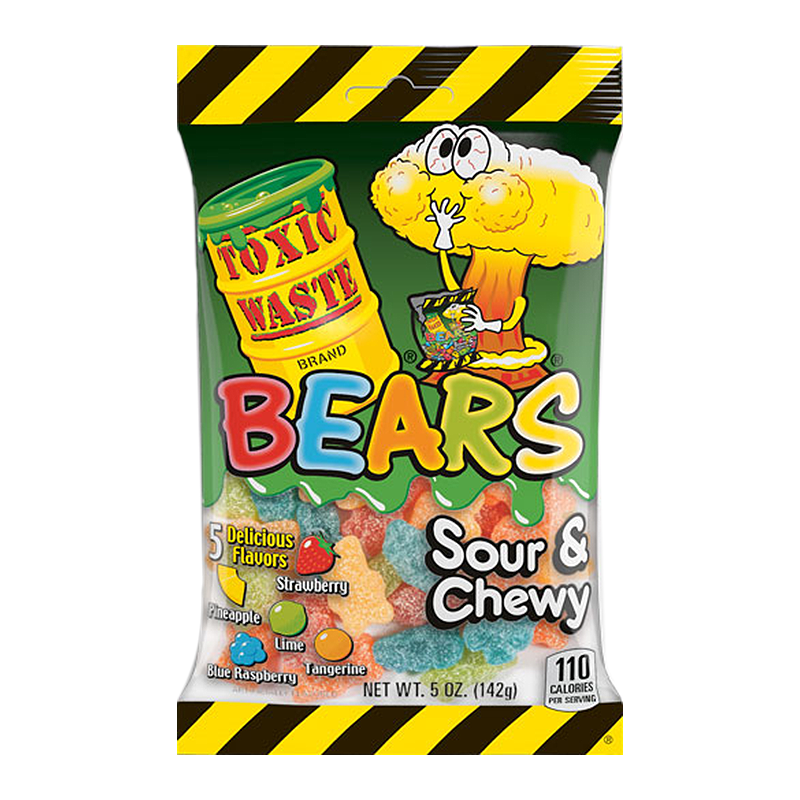 Toxic Waste Sour Gummy Bears 5oz (142g) Peg Bag - 12CT