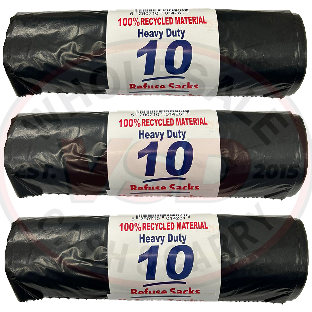 Heavy Duty Refuse Sacks / Black Bags 30x10Rolls